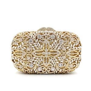 Luxury Evening Clutch Bag Hollow Metal Rhinestone Crystal Floral Wedding Party Prom Elegant Handbag For Women