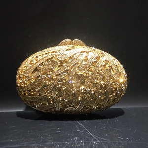 Luxury Rhinestone Evening Clutch Bag Crystal Metal Oval Wave Pattern Wedding Party Bridal Handbag
