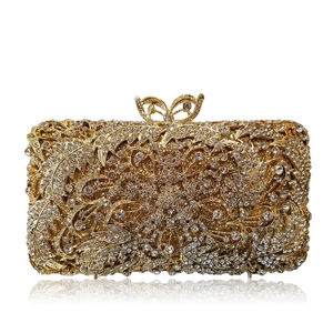 Luxury Evening Clutch Bag Hollow Metal Handmade Rhinestone Crystal Butterfly Buckle Chain Wedding Party Handbag For Women