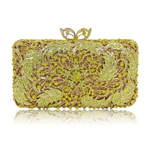 Exquisite gold floral crystal clutch bag with a butterfly clasp for evening parties