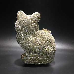 Pochette de soirée luxe en forme de chat avec cristaux blancs étincelants faits main