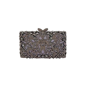 Exquisite crystal evening clutch bag with retro rhinestone patterns and bow metal clasp