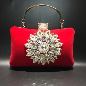 Velvet Evening Clutch Bag Rhinestone Sunflower Decor Elegant Wedding Party Handbag For Women With Detachable Chain