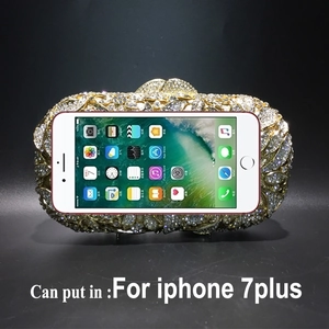 Detail showing internal capacity of crystal evening clutch fitting an iPhone 7 Plus