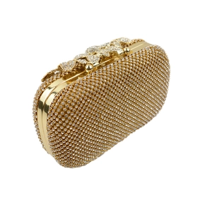 Golden leaf clutch bag with leaf pattern and butterfly clasp for wedding events