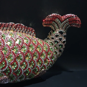 Exquisite fish-shaped crystal evening clutch bag with handmade multi-color rhinestones