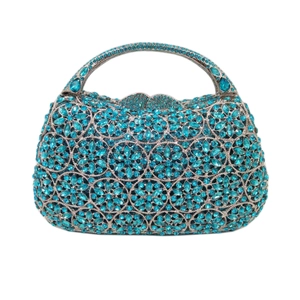 Luxuriöse Strass-Abendtasche mit blauen Kristall-Blumenmustern und Metallgriff-Design