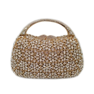Luxuriöse Strass-Abendtasche mit floralem Metallmuster und glitzerndem Edelsteingriff