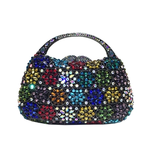 Luxus Strass Abendtasche Clutch Floral Hohle Metall Kristall Party Handtasche Mit Rundem Griff Und Kette Für Damen