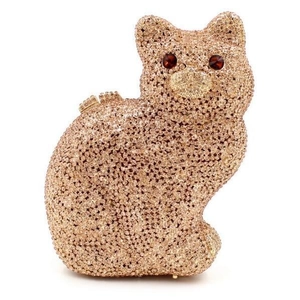 Pochette de soirée chat avec strass or rose et détails en cristal étincelants