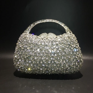 Exquisite silberne Abendtasche mit floralem Kristallmuster und besetztem Griff