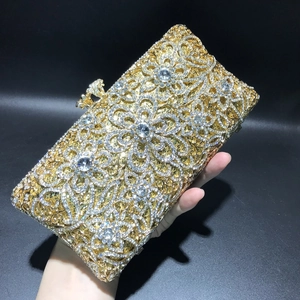 Luxury gold floral rhinestone evening clutch bag for weddings and elegant parties