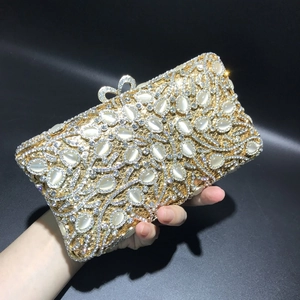 Luxury Evening Clutch Bag Rhinestone Hollow Metal Cats Eye Stone Handmade Party Wedding Formal Handbag For Women