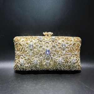 Luxury Evening Clutch Bag Rhinestone Hollow Out Metal Floral Handbag For Wedding Party Women