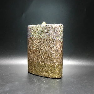 Front view of rectangular evening clutch featuring full gradient rhinestone pavé design