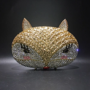 Luxury Fox Shape Evening Clutch Bag Hollow Out Metal Rhinestone Crystal Handmade Animal Handbag For Party Wedding Prom
