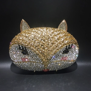Macro shot of fox evening clutch showing intricate crystal rhinestones and metal hollow frame