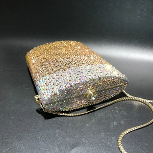 Luxury gold and silver gradient crystal evening clutch bag with chain strap