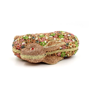 Dettagli della borsa da sera a coniglio con cristalli colorati e strass fatti a mano