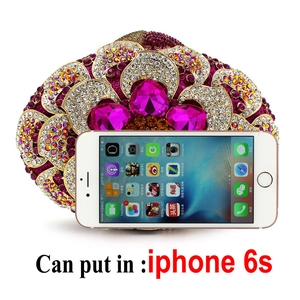 Luxury rhinestone evening clutch bag with heart pattern and purple crystal petals