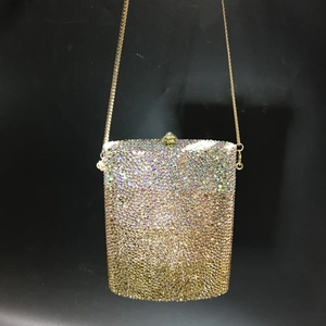 Flask-shaped evening clutch bag with AB gradient crystals and gold chain strap