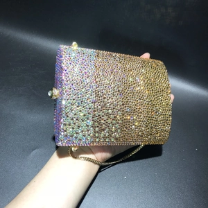 Handmade crystal evening clutch bag with purple and champagne gradient rhinestones