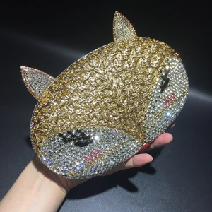 Luxurious fox-shaped evening clutch bag with sparkling crystals and gold metal frame