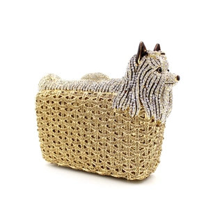 Animal Dog Shape Evening Clutch Bag Rhinestone Encrusted Hollow Metal Crystal Party Handbag Women Handcrafted Elegant