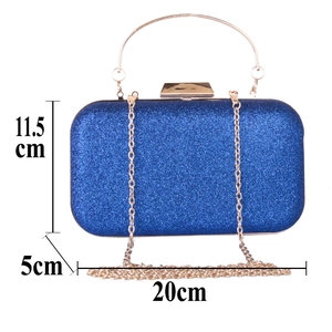 Blue glitter evening clutch size specifications 20cm x 11.5cm x 5cm with gold chain