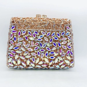 Detailed view of hollow gold metal mesh set with marquise cut aurora borealis crystals