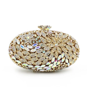 Pochette Soirée Luxe Femmes Métal Évidé Strass Cristal Fleurs Ovale Mariage Fête Banquet Sac À Main