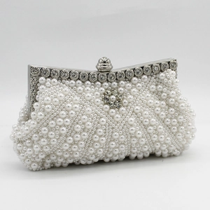 Elegante Damen Künstliche Perlen Clutch Abendtasche Handgefertigt Strass Blume Bankett Hochzeit Party Handtasche Mit Kette