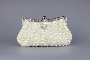 Handgefertigte Perlen-Abendtasche mit glitzernden Strass-Blumen und silbernem Metallrahmen