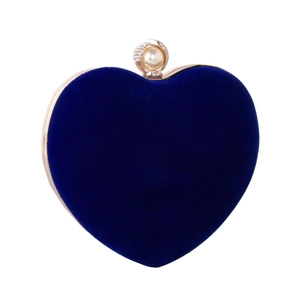 Sac de soirée cœur en velours bleu marine avec cadre doré et fermoir perle diamant