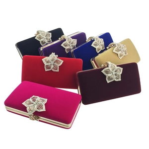 Pochette De Soirée En Velours Pour Femmes Fermoir Fleur Strass Sac À Main Coque Rigide Luxe Fête Mariage Mariée Chaîne