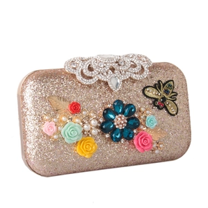 Borsa Da Sera Con Fiori 3D Di Lusso Paillettes Strass Perla Artificial Guscio Rigido Borsa Festa Donna Matrimonio