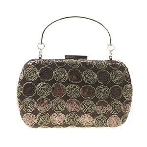 Women Evening Clutch Bag Sequin Lace Rose Embroidery Hard Shell Box Purse With Metal Handle And Chain Strap For Wedding Party