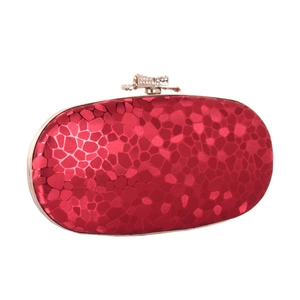 Elegant red water cube pattern evening clutch bag with gold bow rhinestone clasp closure