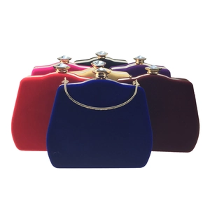 Velvet Evening Bag Rhinestone Gemstone Clasp Hard Shell Wedding Party Clutch With Metal Handle Chain Strap