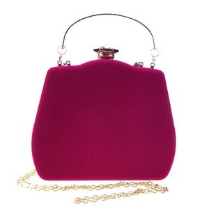 Elegant fuchsia velvet gourd clutch bag with gold ring handle and crystal clasp