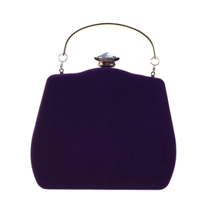 Elegant deep purple velvet gourd evening bag with gold ring handle and gemstone clasp