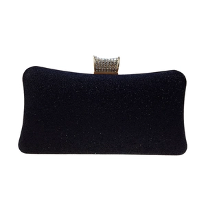 Navy blue glitter clutch bag with sparkling rhinestone closure for elegant evening parties