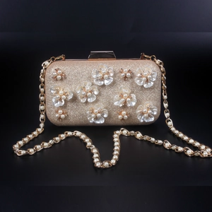 Détails du sac de soirée à fleurs en perles ABS avec paillettes dorées et strass