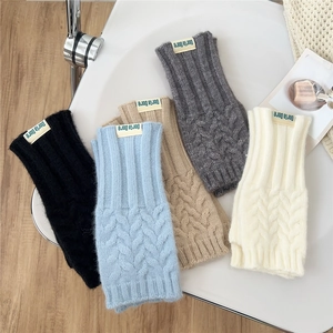 Women's cable knit fingerless gloves in five colors for typing and outdoor warmth