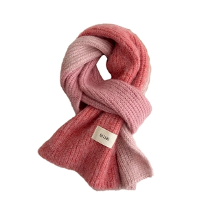 Thick knitted burgundy and pink gradient scarf for women with warm winter texture