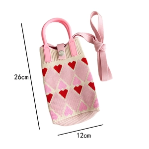 Mini knitted heart pattern phone bag dimensions 26cm height by 12cm width