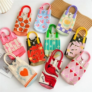 Mini knitted heart pattern crossbody phone bags in various colorful fashion designs