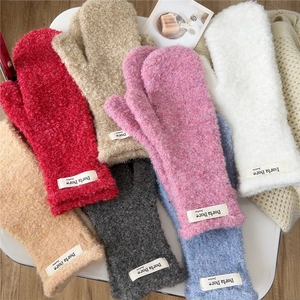 Cozy solid color sherpa fleece mittens for women available in multiple colors
