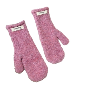 Pink plush sherpa mittens for women with Doria Dore fashion label for winter warmth