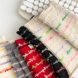Chic knitted fingerless gloves with colorful striped accents in five assorted colors